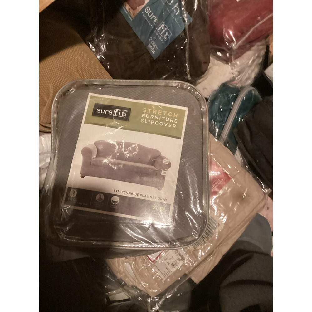 Sure Fit Stretch Pique 2 Piece Sofa Slipcover Flannel Gray 74-96in NEW